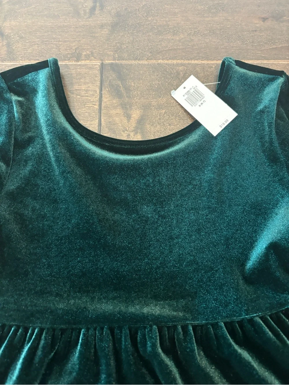 Old Navy Girls Dark Green Velvet Short Sleeve Dress